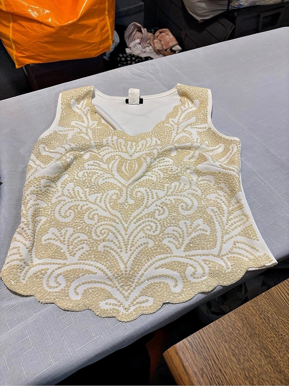 MSK Beaded Paisley Tank Top in Cream & Gold Size Small